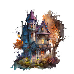 Watercolor Halloween Haunted House