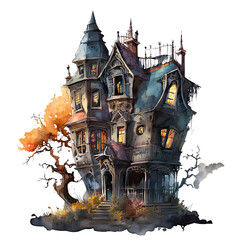 Watercolor Halloween Haunted House