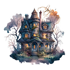 Watercolor Halloween Haunted House