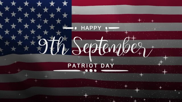 9.11 Patriot Day Text Animation with Waving Flag. Great for Patriot Day Celebrations, lettering with alpha or transparent background, for banner, social media feed wallpaper stories