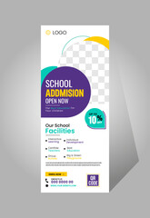 Back to school admission study college education kids promotion banner rollup dl flyer rack card template design. - obrazy, fototapety, plakaty