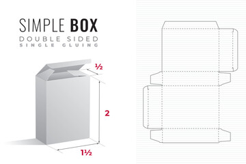 Double Sided Simple Packaging Box Die Cut One and a Half Width Double Height and Half Length Template with 3D Preview - Blueprint Layout with Cutting and Scoring Lines - Draw Design