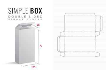 Double Sided Simple Packaging Box Die Cut One and a Half Width Triple Height and Half Length Template with 3D Preview - Blueprint Layout with Cutting and Scoring Lines - Draw Design