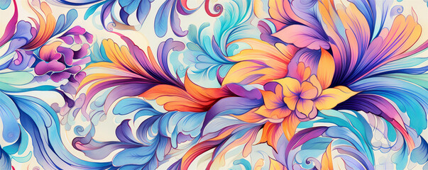 Fototapeta na wymiar Watercolor Floral Wallpaper Pattern, Exotic Floral Style Seasonal Themes, Generative AI