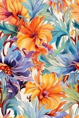 Watercolor Floral Wallpaper Pattern, Exotic Floral Style Seasonal Themes, Generative AI