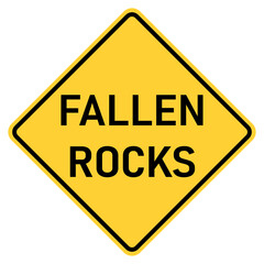 Transparent png image Vector graphic of a usa Fallen Rocks highway sign. It consists of the wording Fallen Rocks within a black and yellow square tilted to 45 degrees