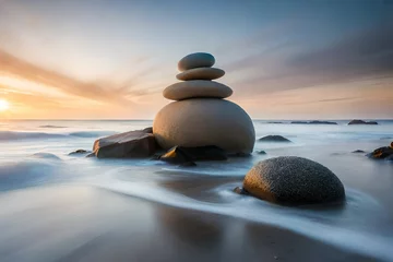 Zelfklevend Fotobehang zen stones on the beach © asad