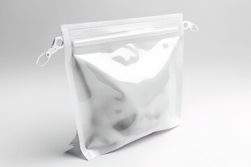 Blank white plastic bag with zip-lock mockup on white background. Using for Mock up template for craft display of your design, banner for advertise of product. Generative AI