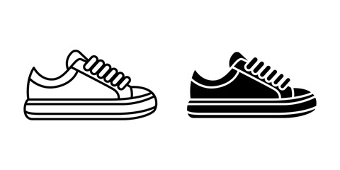 Flat Vector Silhouette Shoes or Sneakers Icon Set Isolated. Footwear Icons