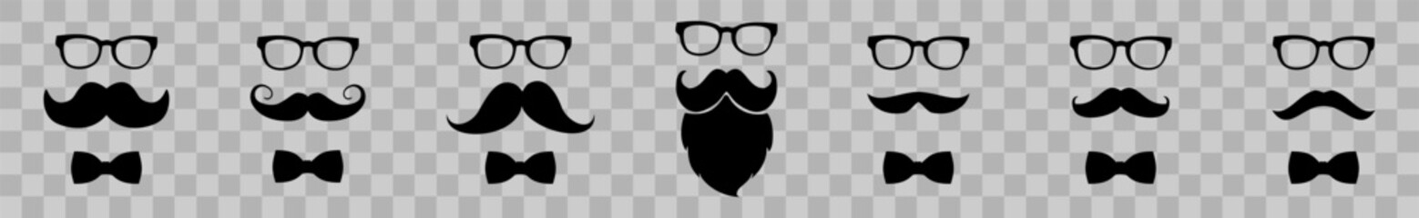 Moustache vector icon set. Whisker icons. Flat black moustache icon collection. Vector illustration