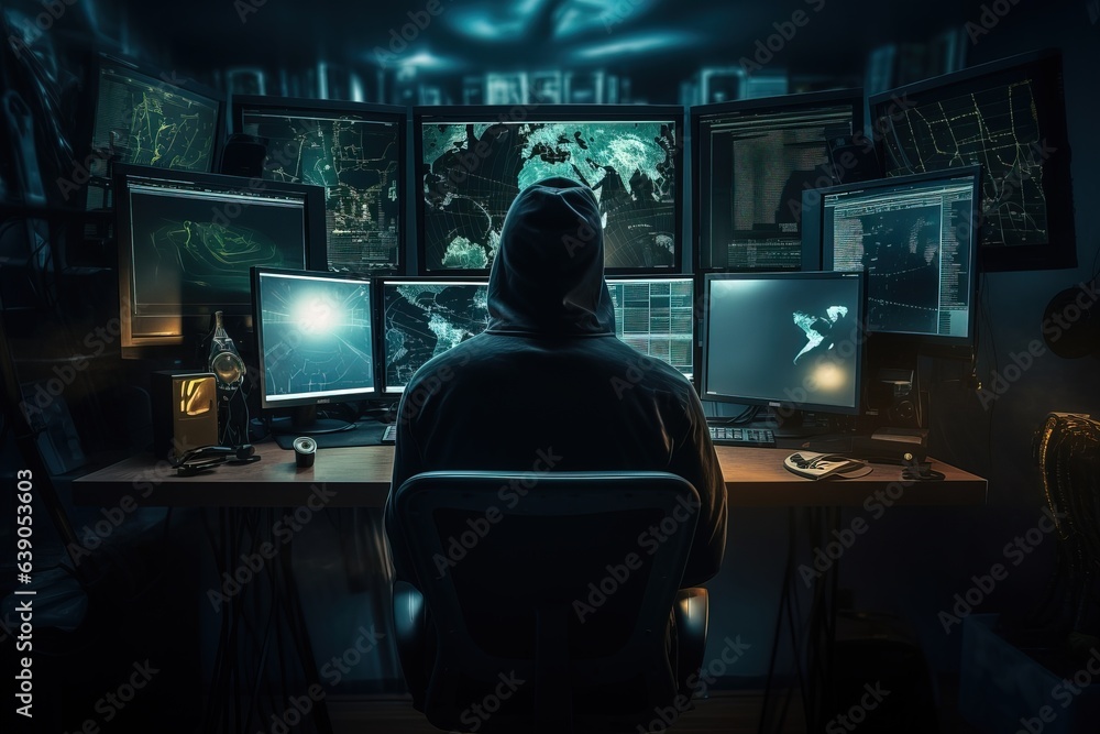 Poster Drawing of hacker sitting at computer.