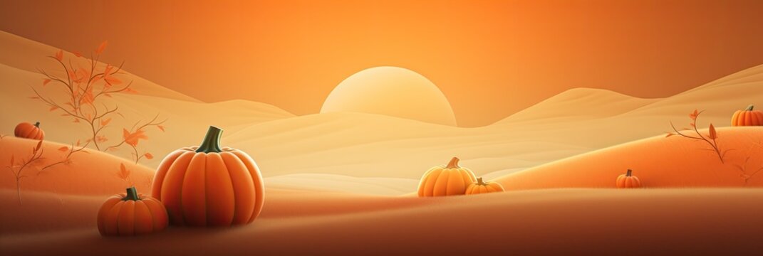Halloween pumpkins at sunset banner