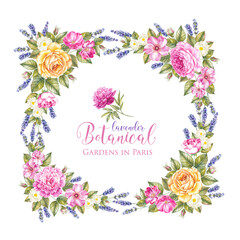 Watercolor floral frame. hand drawn elegant flower