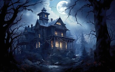 Fototapeta premium Haunted Halloween mansion at night