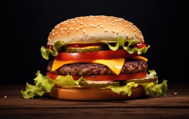 Delicious hamburger with vegetables and meat