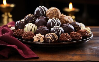 Assortment of chocolate truffles with various toppings on a plate