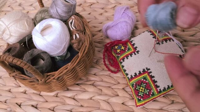 multicolored skeins, balls of wool and acrylic yarn for darning, materials for repairing clothes, home needlework, Yarn Crafting for Beginners, Creative Darning Techniques