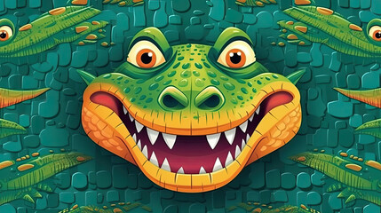 Positive Crocodile cartoon style with copy space