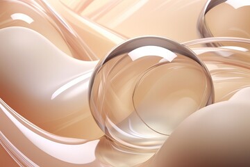Background for presentation. Smooth glass balls and curves. Liquid fluid style. Beige color. ai generation