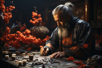 Calligraphic Elegance. Calligrapher crafting intricate lettering, showcasing the artistry in handwritten forms. Generative Ai.