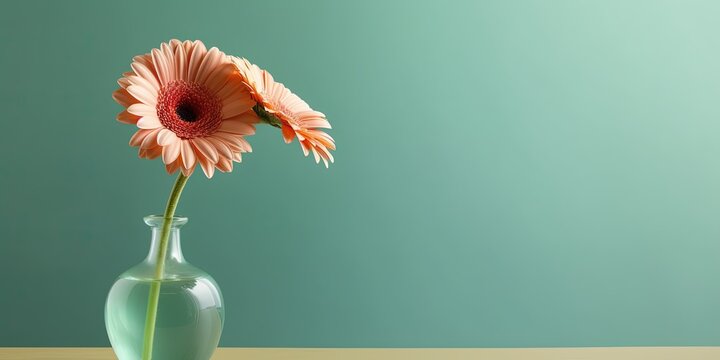 Gerbera flower on the vase, isolated green background.