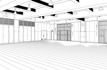 漫画風ペン画イラスト　学校_道場