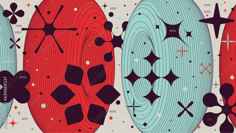 Poster abstract geometric background with 3d torus wireframes form graphic of geometrical shapes modern des