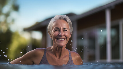 A Mature lady Enjoying a Swim in the Swimming Pool