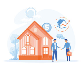 Property business, People buying home with mortgage loan. flat vector modern illustration 