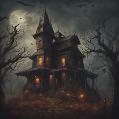 Fototapeta na wymiar Creepy and Spooky Retro Style Halloween Background
