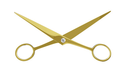 Opened golden hairdresser scissors isolated on transparent and white background. Barber concept. 3D render - obrazy, fototapety, plakaty