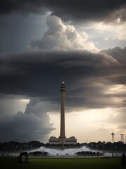Photo of a majestic clock tower standing tall under a dramatic cloudy sky