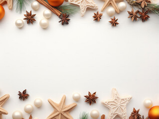 Fototapeta na wymiar Christmas frame gift box, paper, bells background 