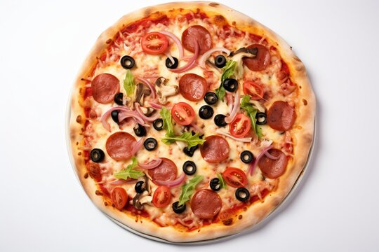 Round Italian pizza displayed on a white isolated background.. ai generation