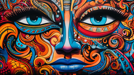 Vivid Expressions: Tribal-Inspired Mural Masterpiece