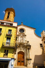 Street view - church Santa Maria, baroque style. La Bisbal Emporda. Costa Brava. Catalonia. Spain