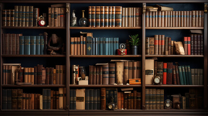 classic books background neatly arranged on library.