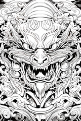 A simple drawing of a dragon from the front. Perfect for coloring or tattooing. Chinese theme