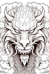 A simple drawing of a dragon from the front. Perfect for coloring or tattooing. Chinese theme