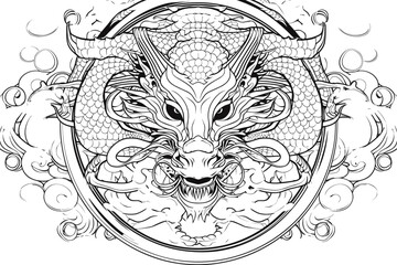 A simple drawing of a dragon from the front. Perfect for coloring or tattooing. Chinese theme