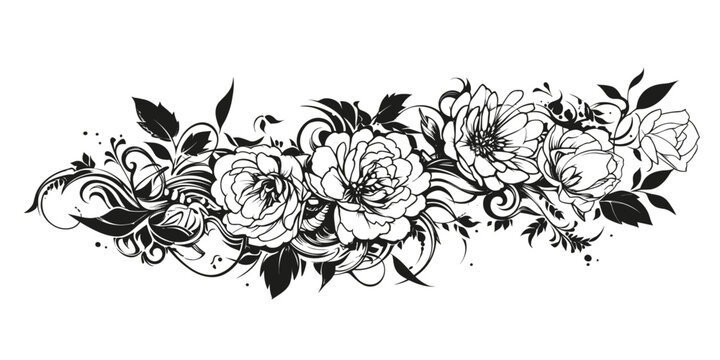 tattoo sleeve in the form of flowers, black on a white background, vector graphics