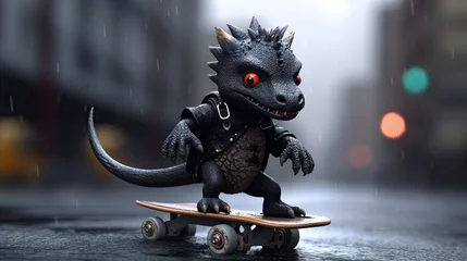 Foto op Canvas Cute dinosaur riding a skateboard  © stipulatequiz