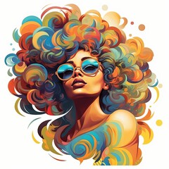 Sexy African American Female and Her Curly Hair with Swirly Colorful Background