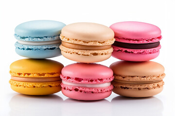 Obraz premium Stack of colorful macaroons on white background.