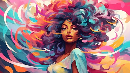 Sexy African American Female and Her Big Amazing Colorful Hair