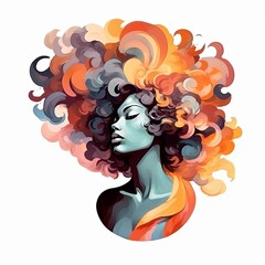 Sexy African American Female and Her Big Amazing Colorful Afro on White Background