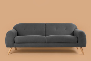 Cozy black sofa on beige background