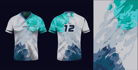 Sport jersey template mockup grunge abstract design for football soccer, racing, e sport, green, white color