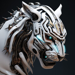 A tiger head that is a futuristic machine of the future world. Sci fi gundam. Wildlife Animals. Illustration, Generative AI.