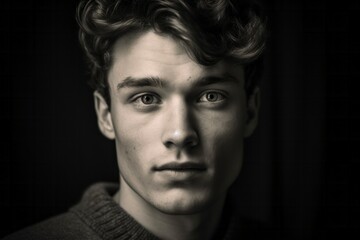 Portrait of a handsome young man with curly hair. Toned.